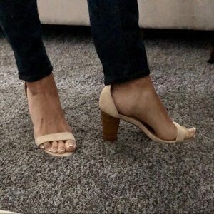 Nude Suede Ankle Strap Wood Heels Size 8